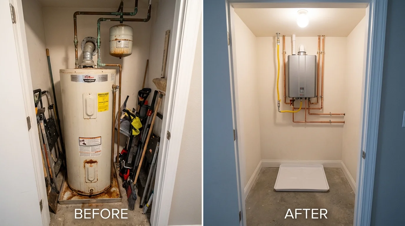 Tank water heater versus wall-mounted tankless unit comparison for Okmulgee, OK homeowners