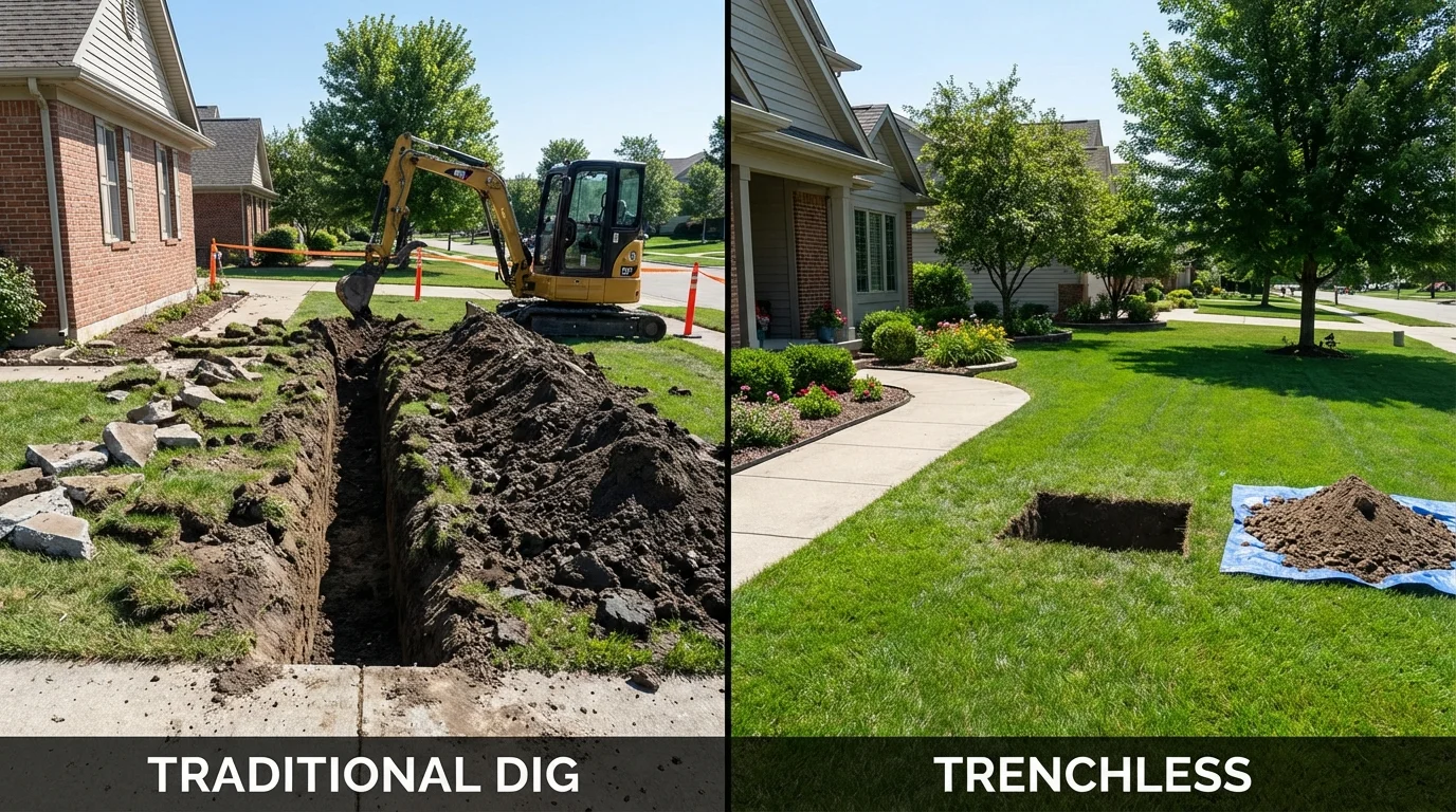 Trenchless sewer repair with minimal yard damage versus traditional excavation in Okmulgee, OK